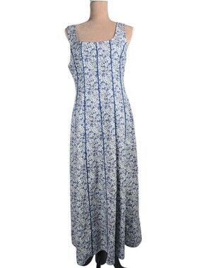 NWT Anthropologie Atsu Scoop Neck Seamed A-Line Midi Dress Blue Floral Size M